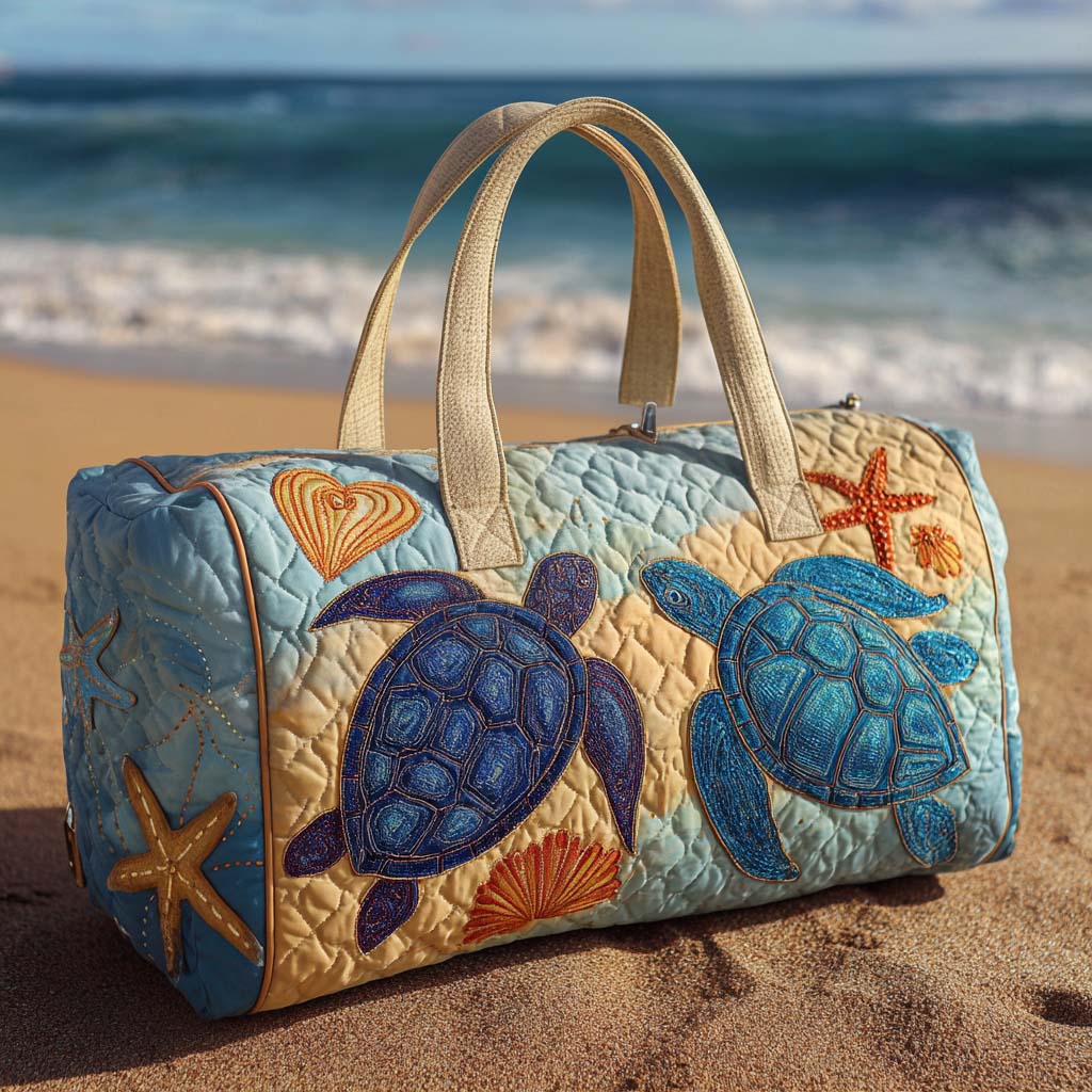 Blue Companions quilted weekend bag – turtles and starfish