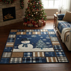Blue Festive Nights rug – snowman with plaid border