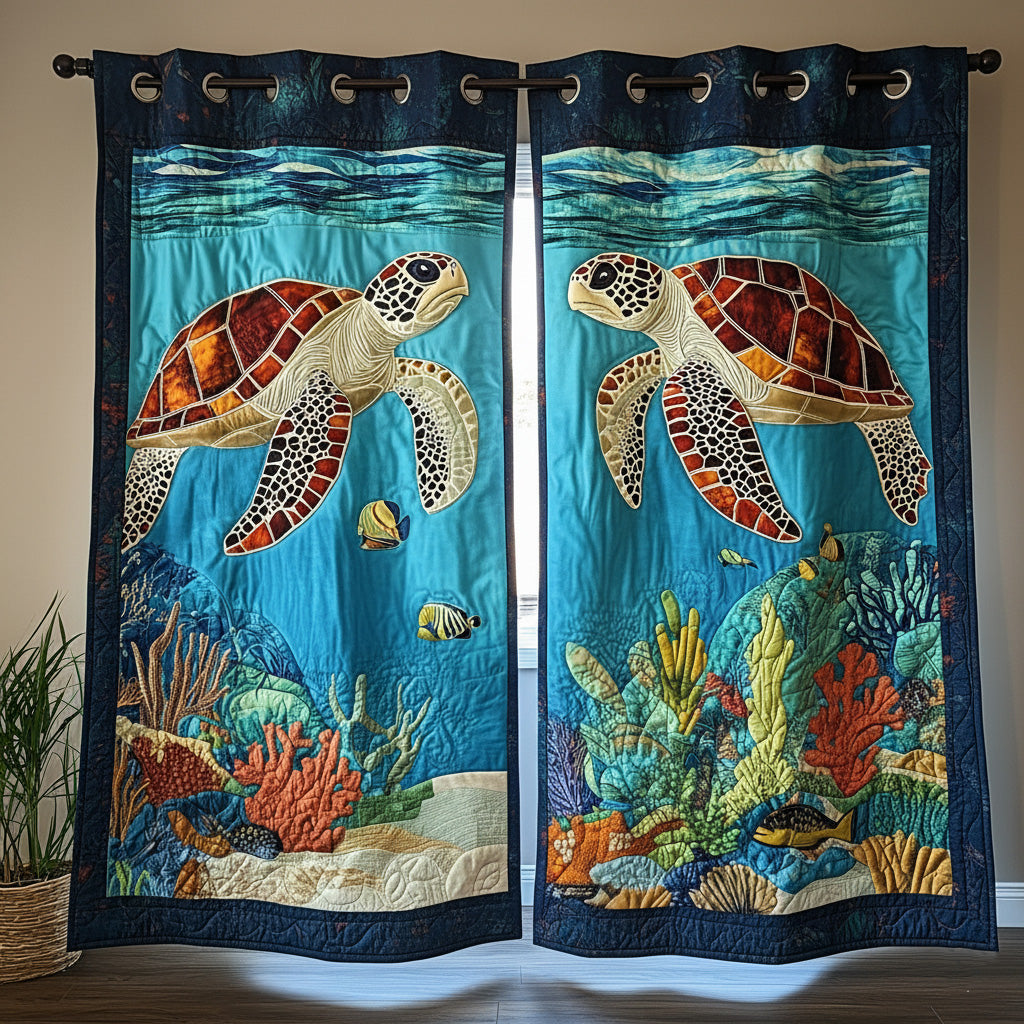 Reef Sea Turtles quilted curtains – sea turtles above coral