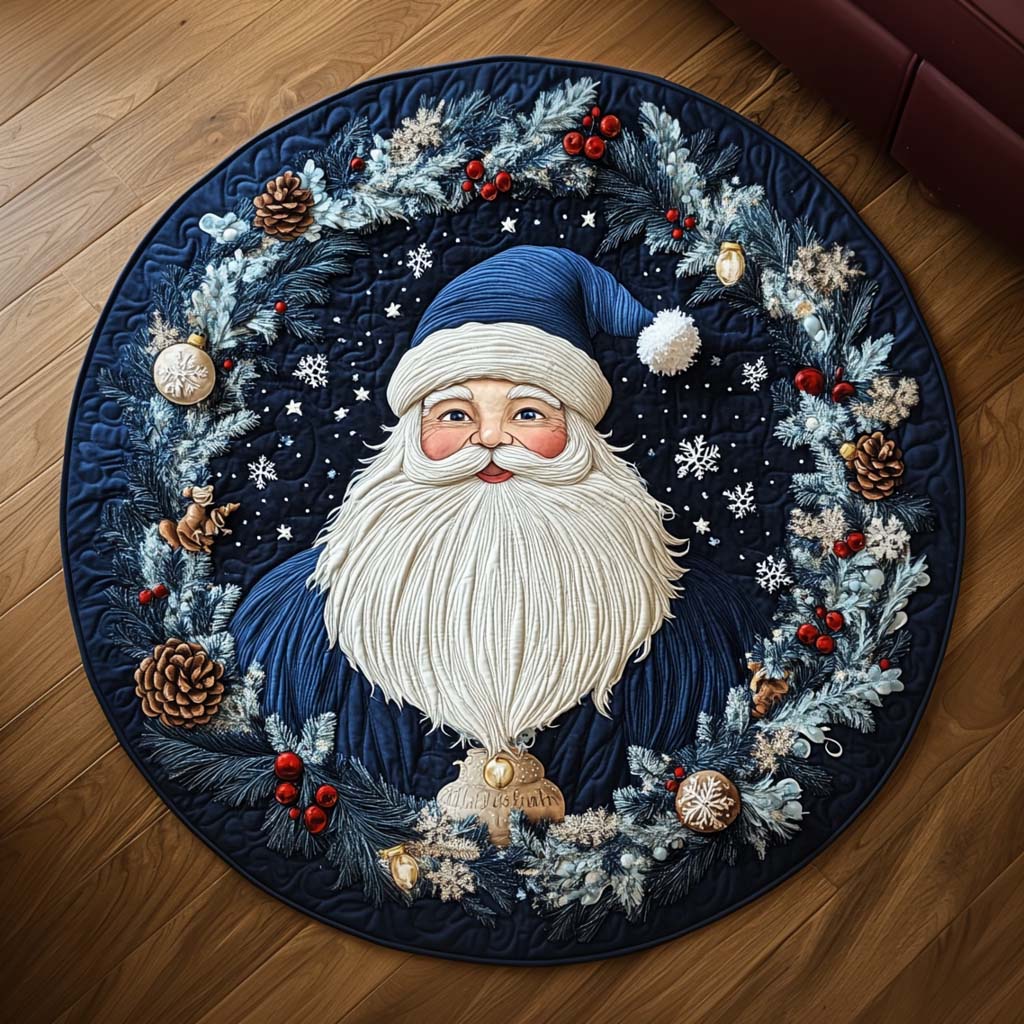 Blue Santa Charm round rug – blue Santa in a wreath