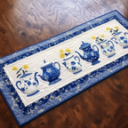 Teapots and Daffodils quilted table runner – teapots with daffodils