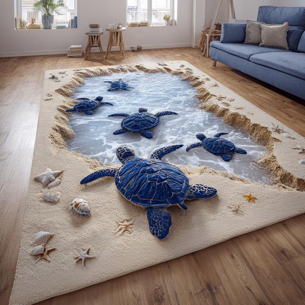 Blue Turtle rug – blue turtles in a lagoon