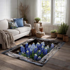 Blue Lupin Bed rug – lupins in a planter