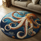 Bluewave Octopus round rug – octopus on blue