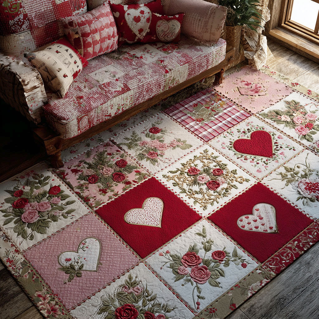Blush Garden Keepsake rug – hearts and roses patchwork