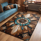 Boho Spirit rug – feathers around a circle