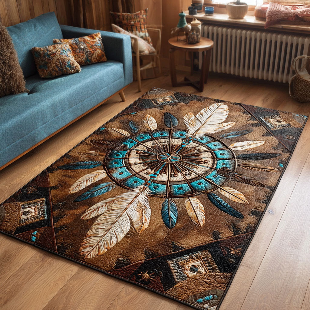 Boho Spirit rug – feathers around a circle