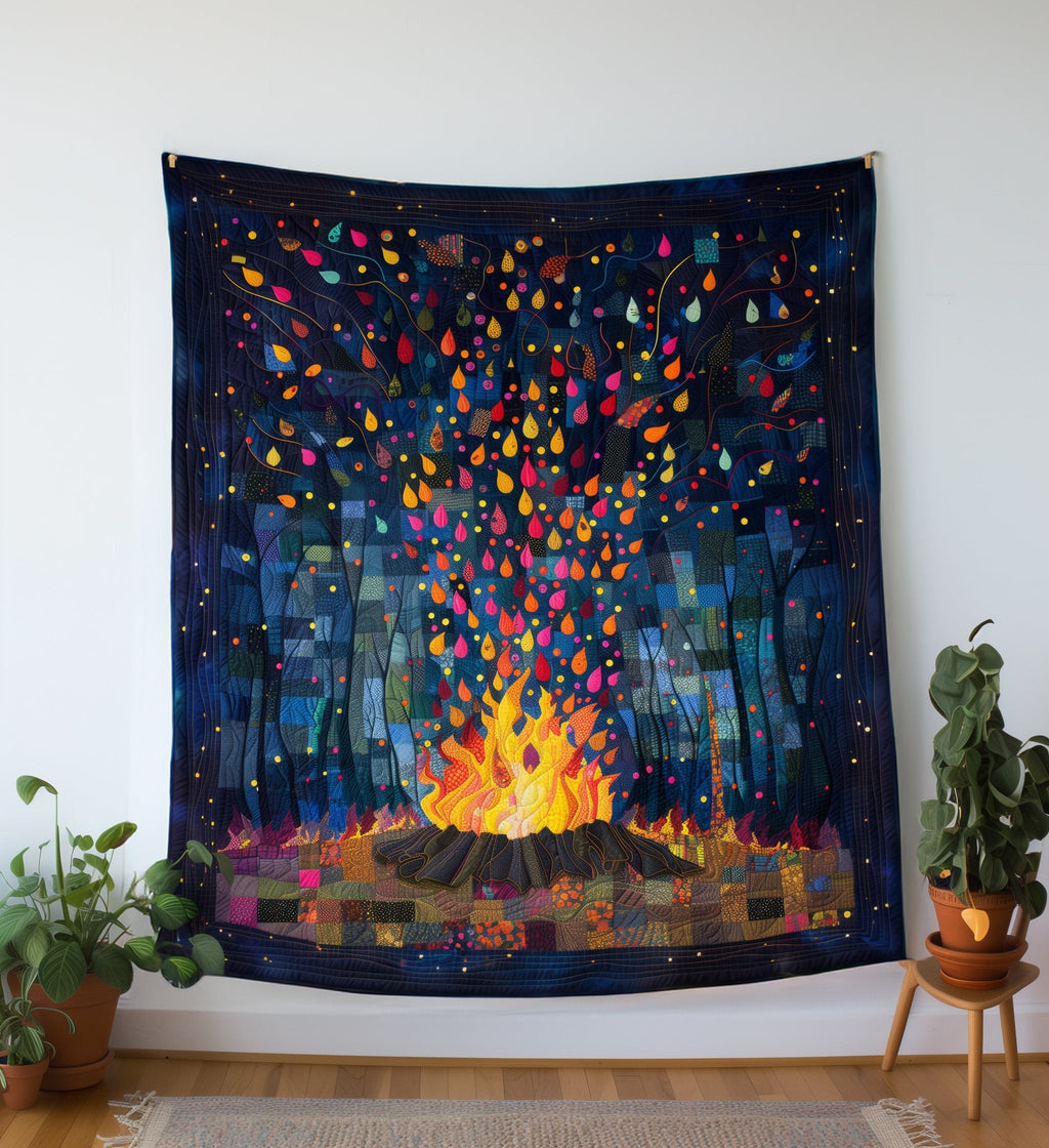 Bonfire Night quilted throw – bonfire sparks in a navy night sky