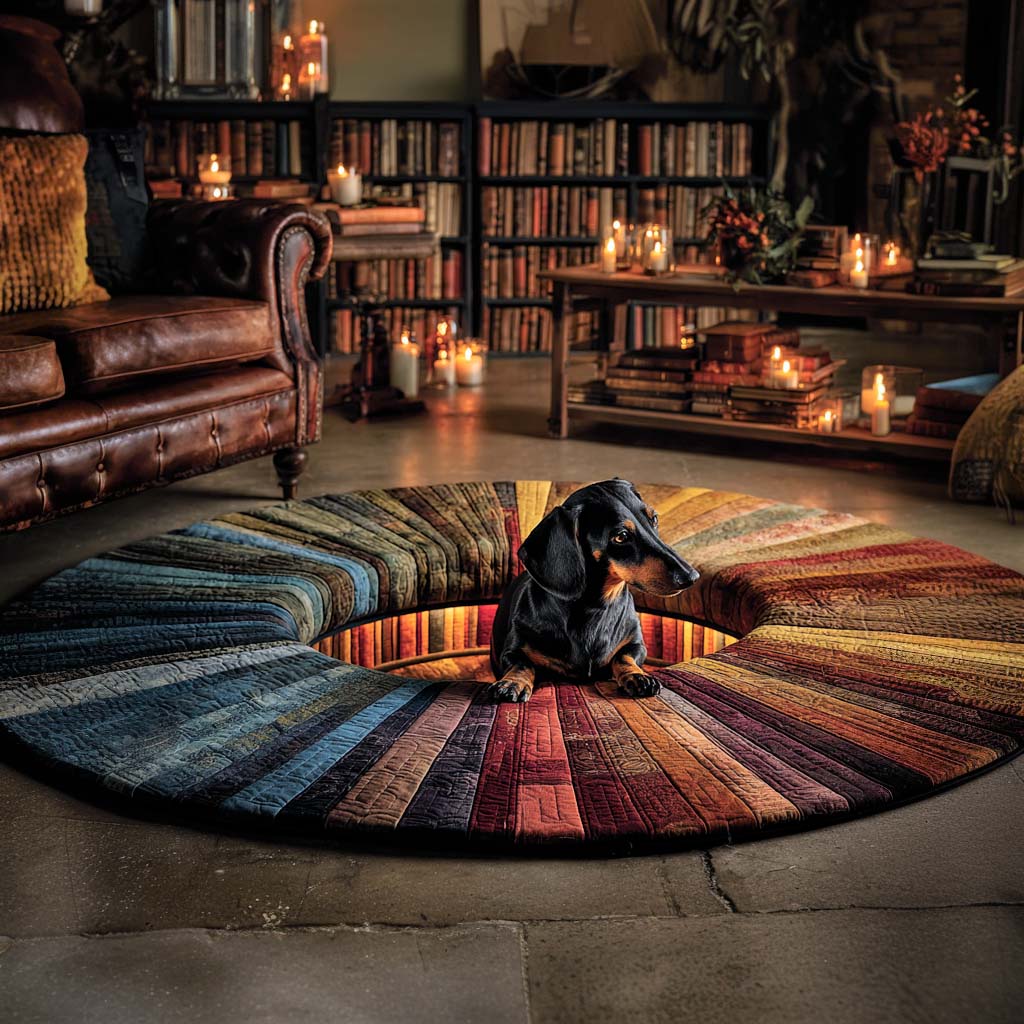 Book Bloom Burrow round quilted mat – dog in striped hollow