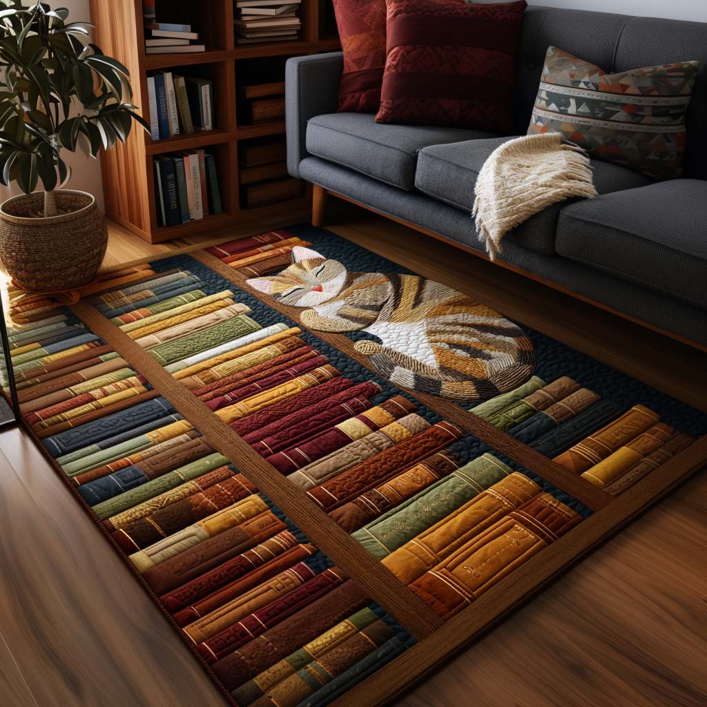 Book Nook rug – bookshelves and cat