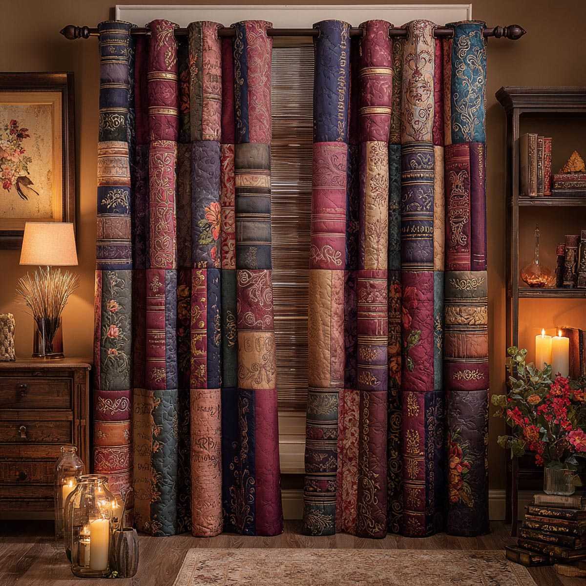 Old Book Collection quilted curtains – antique book spines