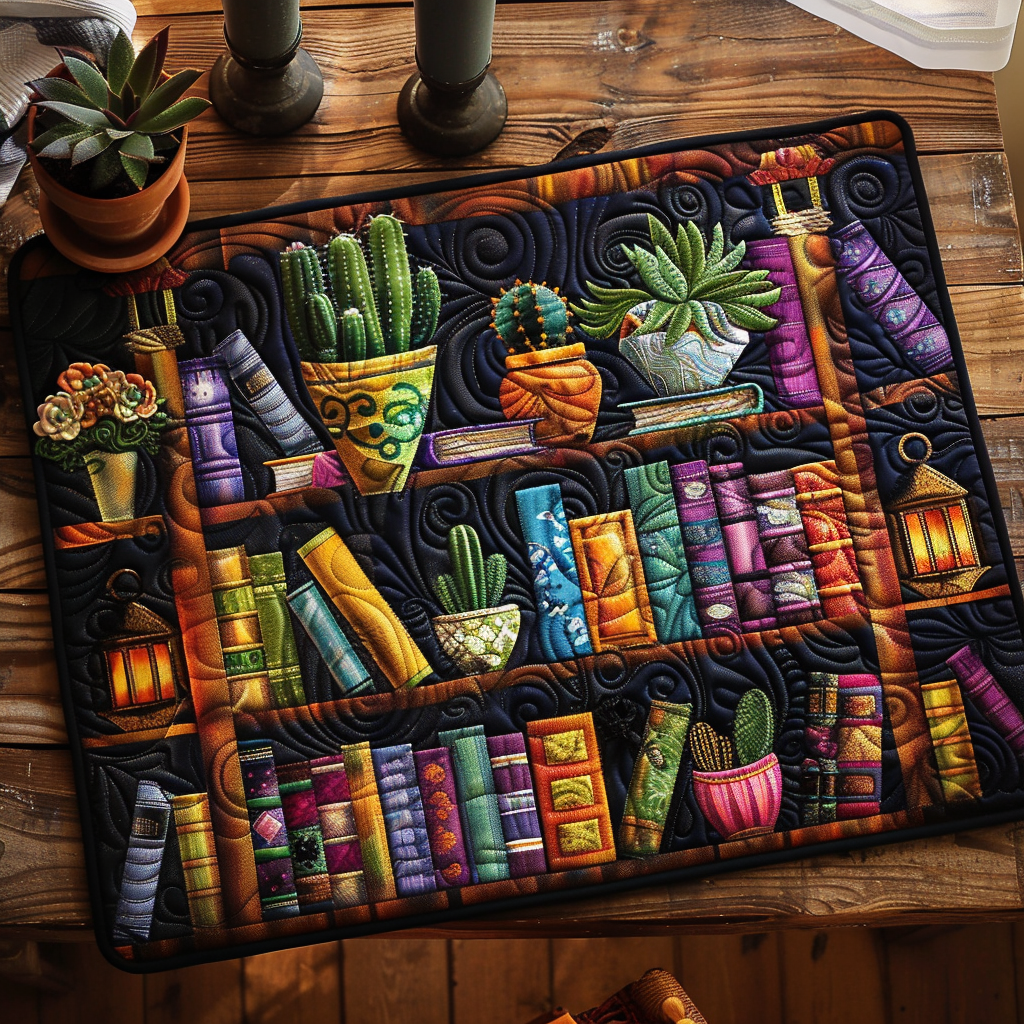 Books and Succulents quilted placemats – books and potted succulents