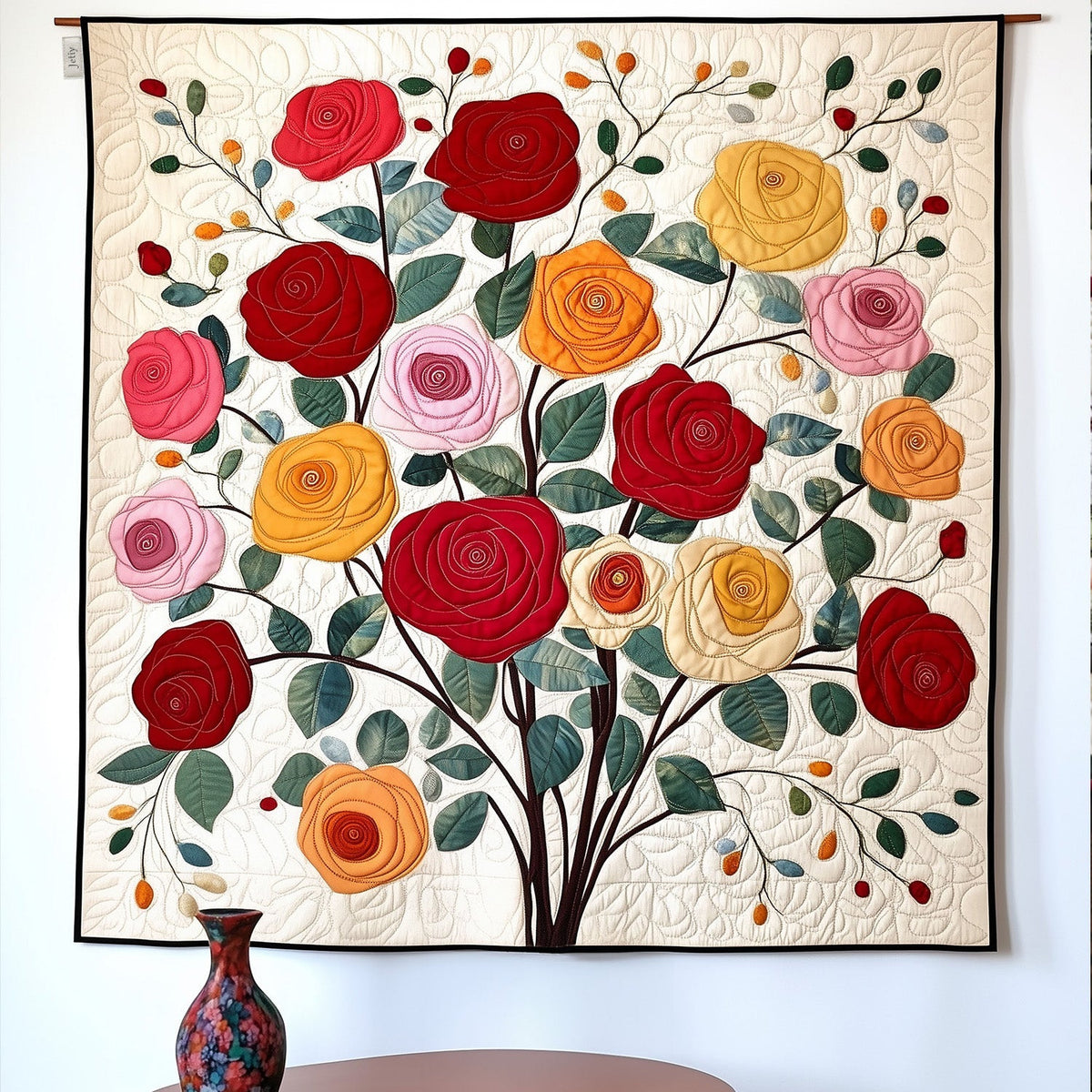 Rose Tree Bouquet art quilt – rose bouquet tree
