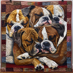 Boxer Pile quilted throw – sleepy Boxer dogs snuggled together