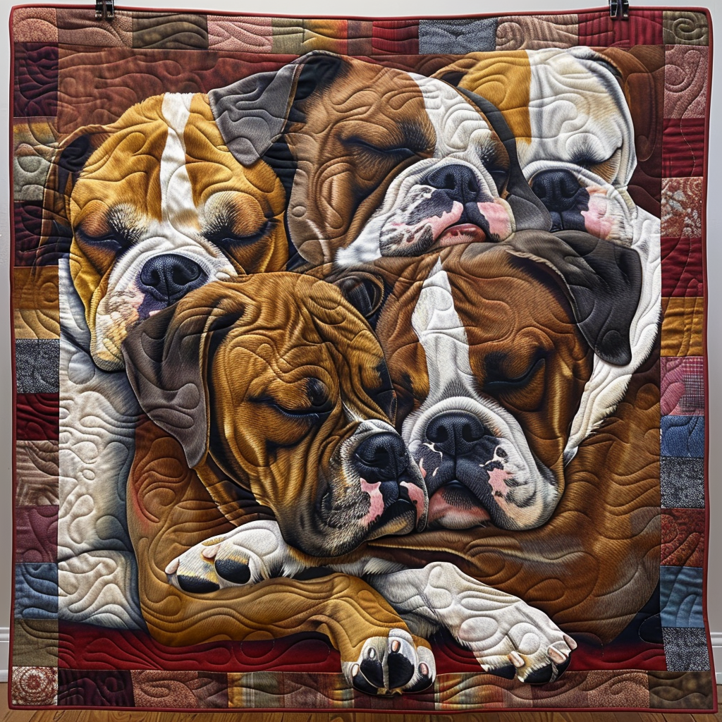 Boxer Pile quilted throw – sleepy Boxer dogs snuggled together