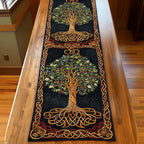 Twin Trees of Life quilted table runner – two trees of life on black