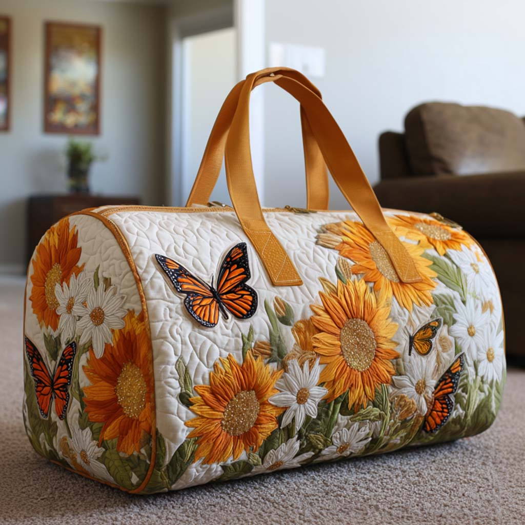 Bright Fields quilted weekend bag – sunflowers and butterflies