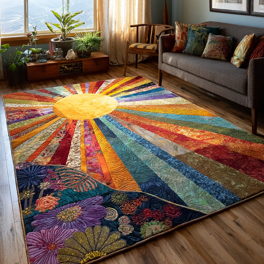 Bright Harmony rug – rainbow sunburst