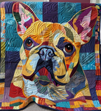 Patchwork Frenchie quilted throw – french Bulldog face in colourful patchwork