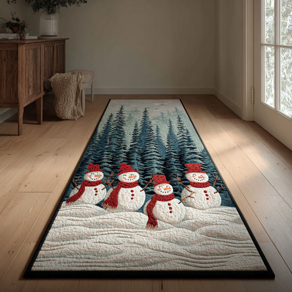 Vibrant Snowman hallway runner – snowmen and pines