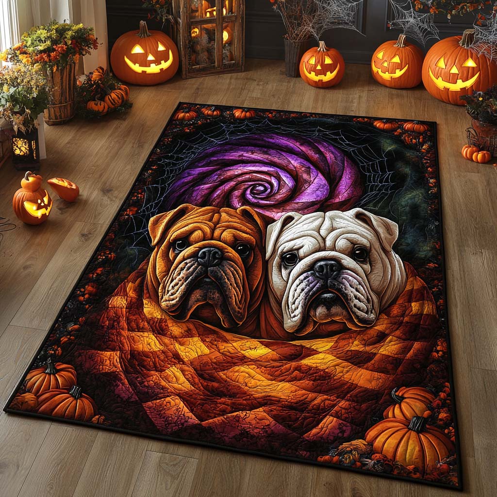 Bulldog Duo Pumpkin rug – bulldogs in a basket