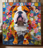 Bulldog in the Flowers quilted throw – english Bulldog among colourful flowers