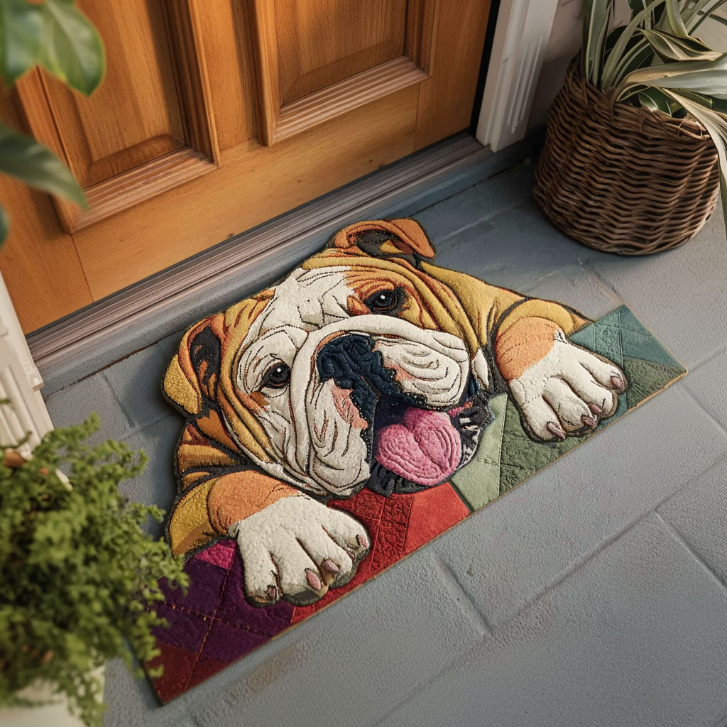 Bulldog Greeting shaped doormat – bulldog lying down