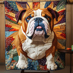Bulldog Sunburst quilted throw – bulldog before a patchwork sunburst