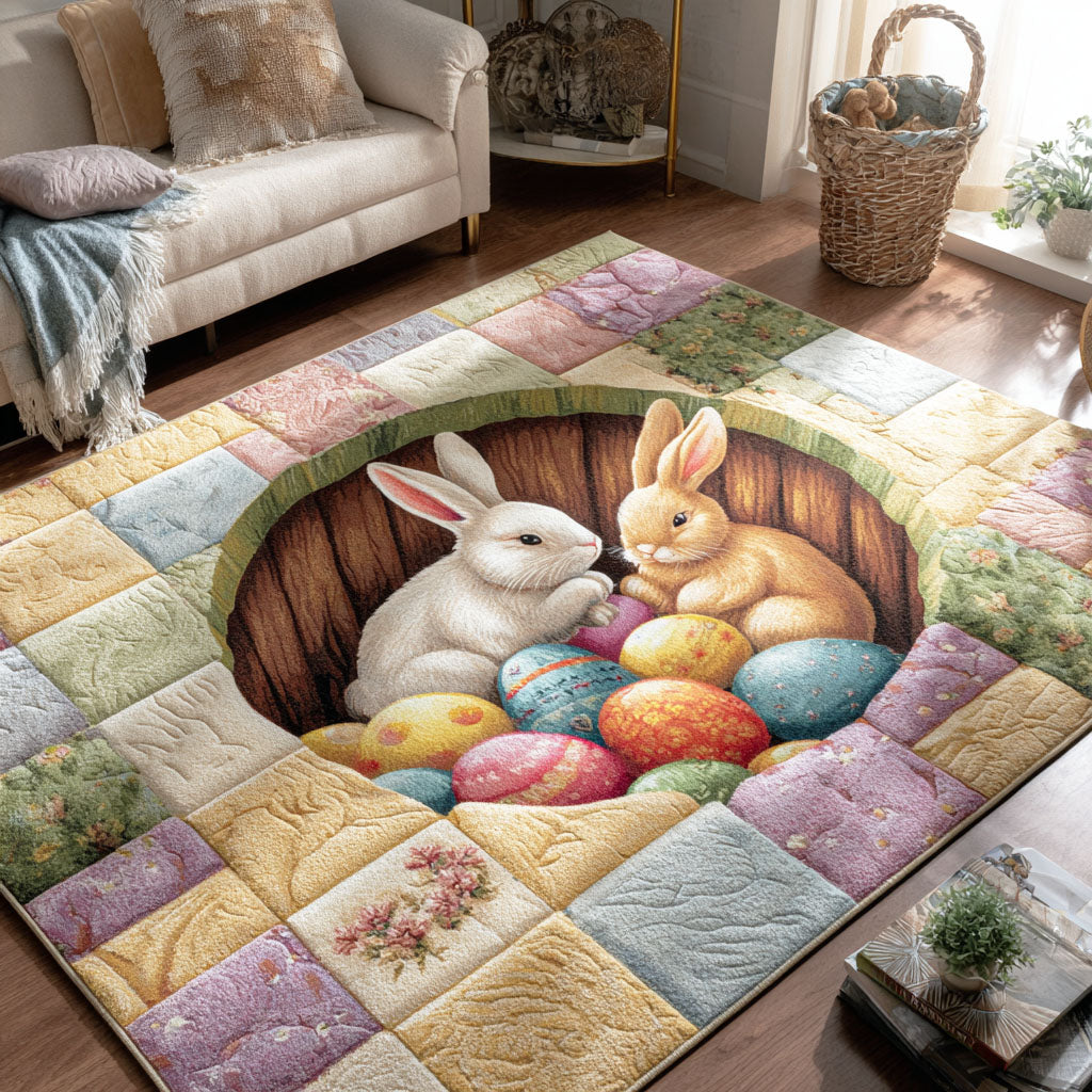 Bunny Egg Garden rug – bunnies with eggs