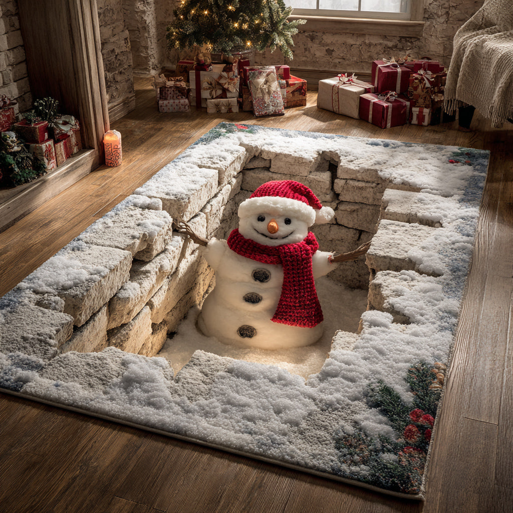 Buried Snowman rug – snowman in a snow pit