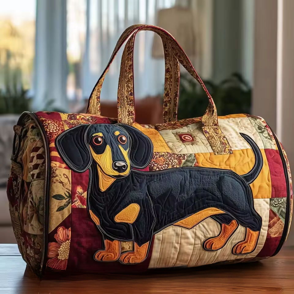 Patchwork Dachshund quilted travel bag – dachshund on patchwork
