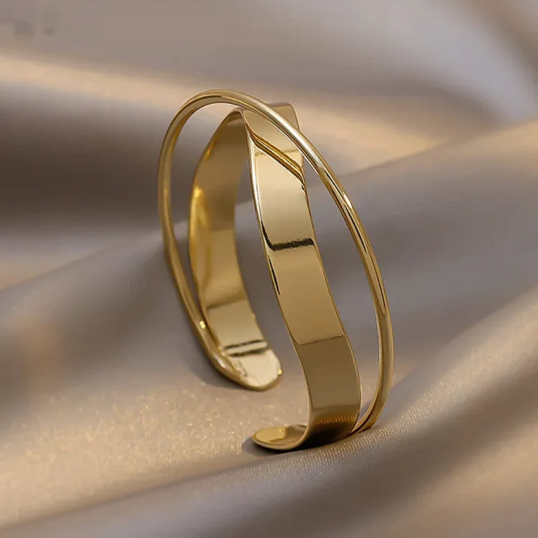 Polished gold-tone twin band bangle