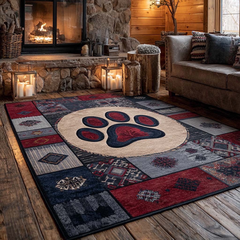 Cabin Paw rug – red paw print