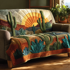 Desert Bloom Sunset quilted sofa cover – cacti under a golden sunset