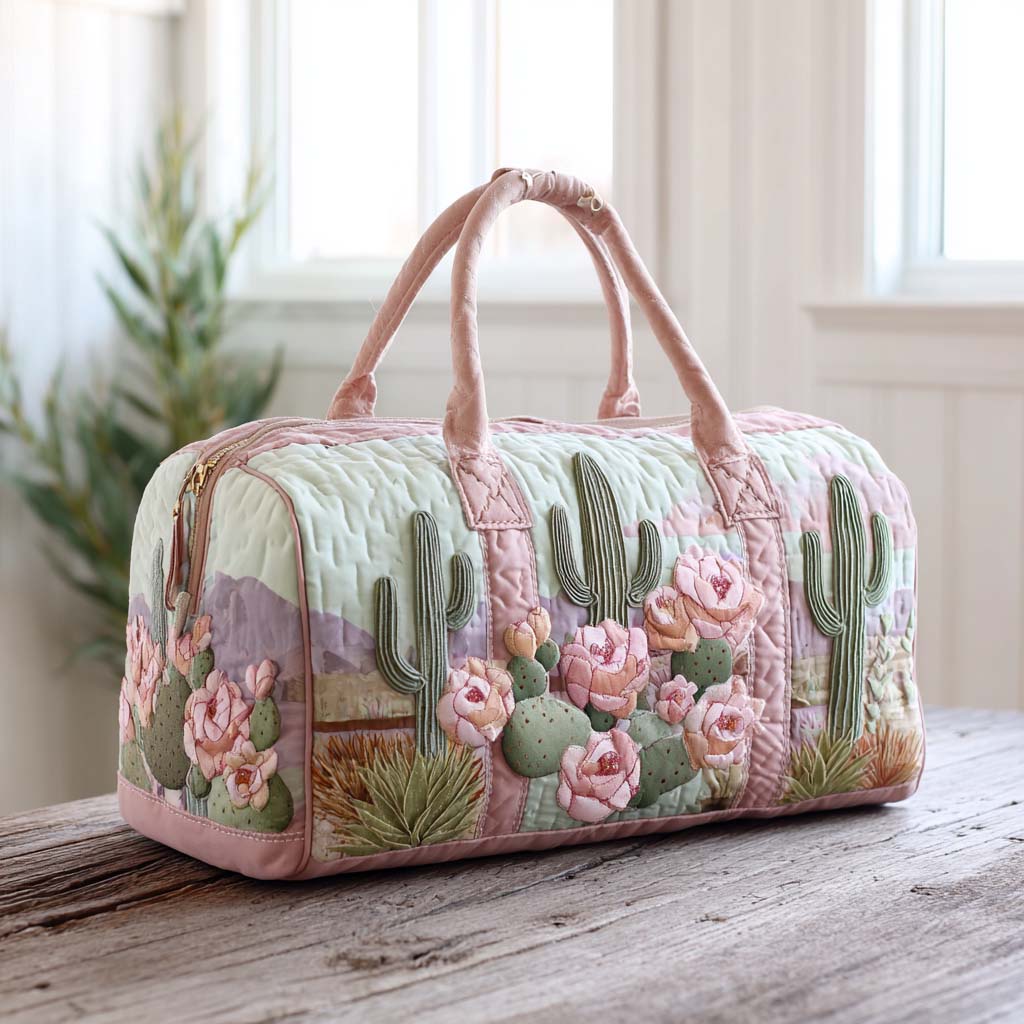 Cactus Blossom quilted weekend bag – pastel cacti