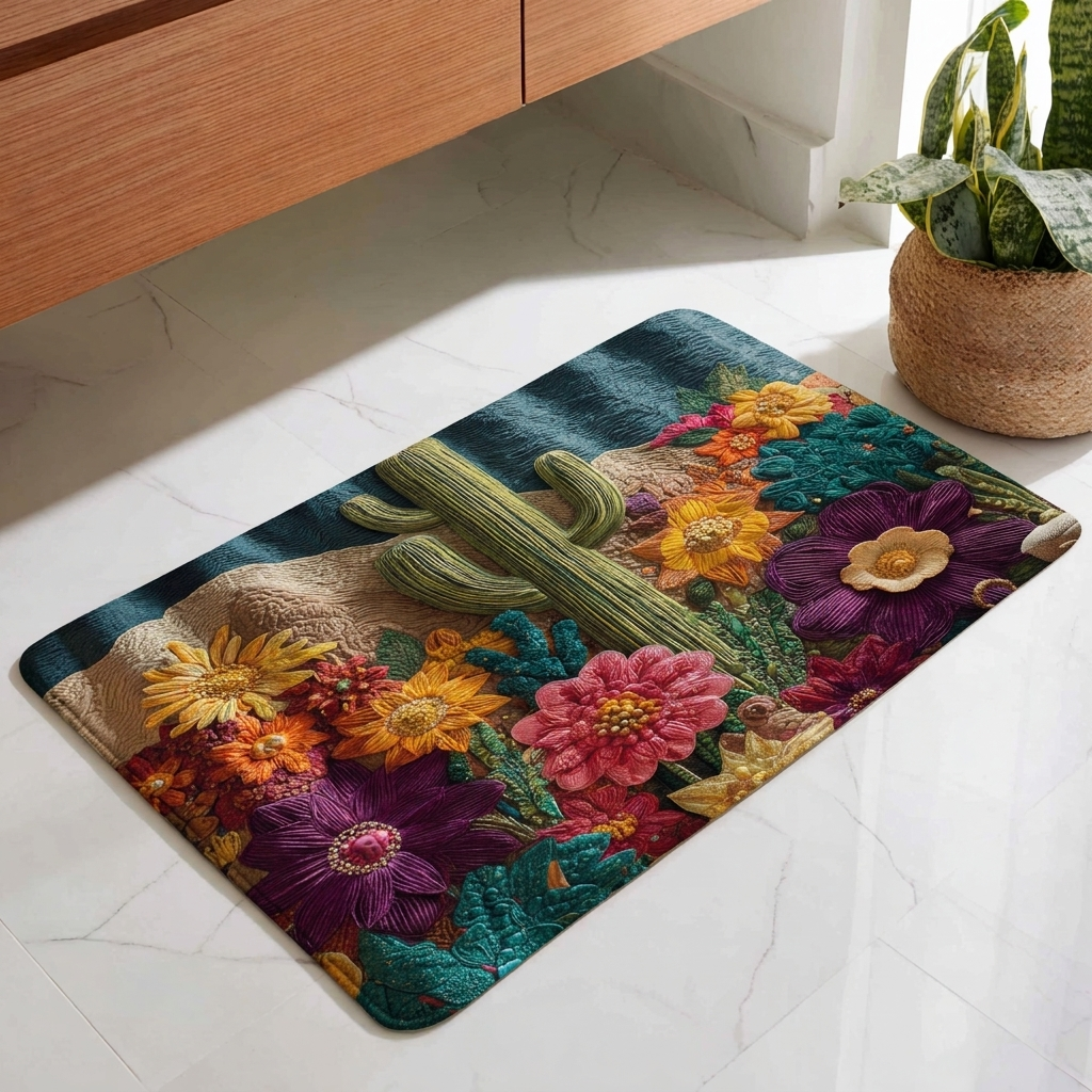 Cactus Flower Garden bath mat – cactus and blooms