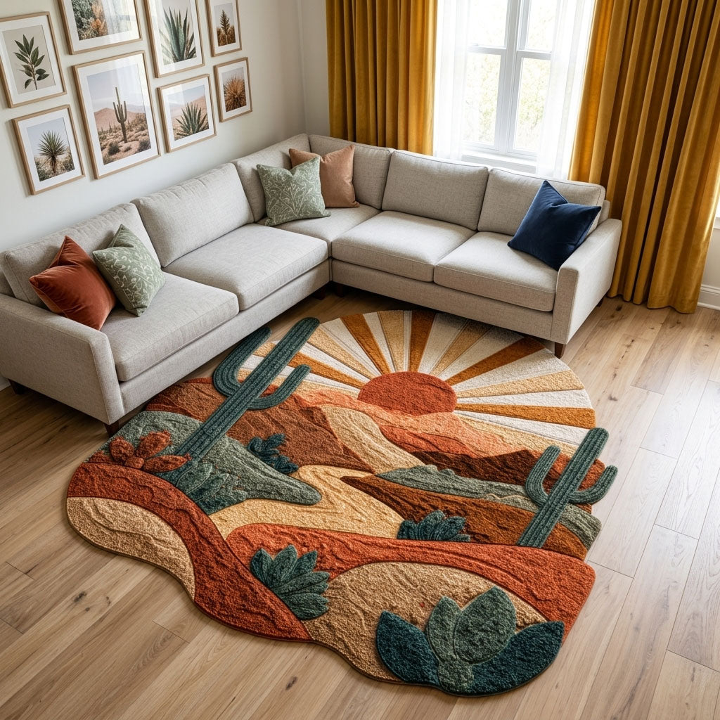 Cactus Garden Sunset shaped rug – desert sunset shape