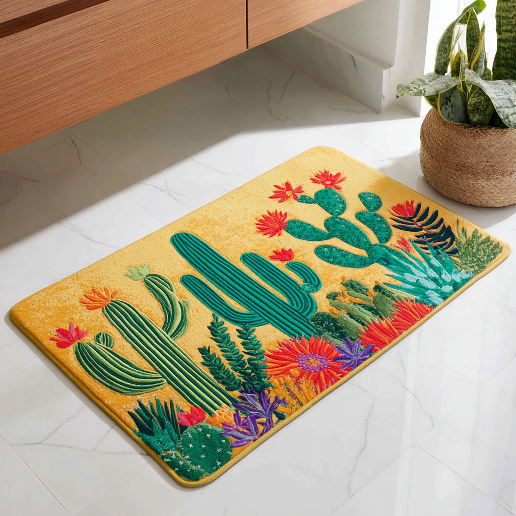 Cactus Harmony bath mat – cacti on yellow
