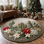 Christmas Cactus Haven round quilted mat – cacti and poinsettias