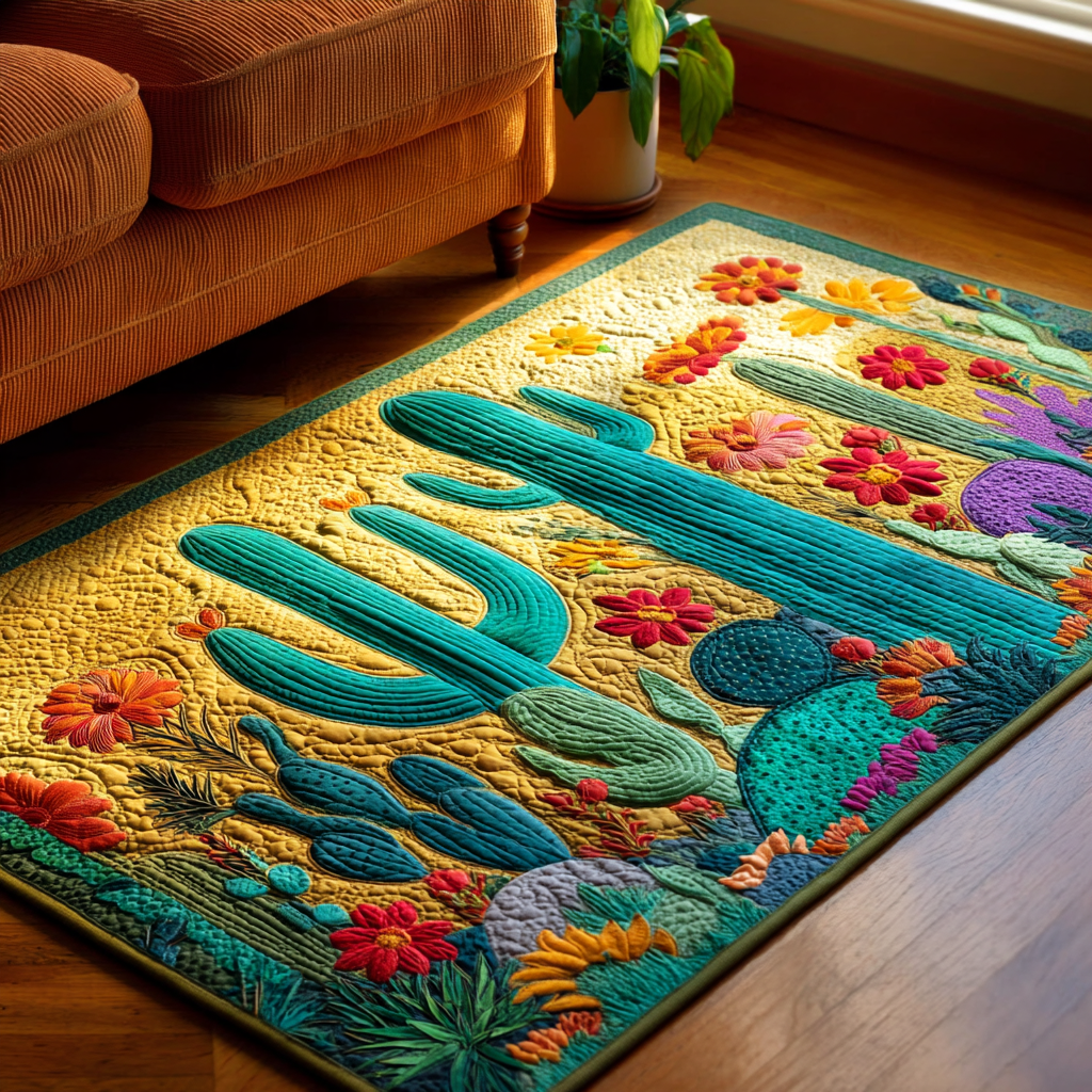 Desert Roadrunner rug – bird and cacti at sunset