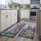 Cactus Valley kitchen mat set – cacti and purple flowers