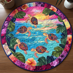 Calm Coastline round quilted mat – turtles at sunset