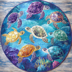 Calm Turtle Reef round quilted mat – turtles and coral