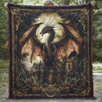 Bronze Dragon quilted throw – bronze dragon with spread wings