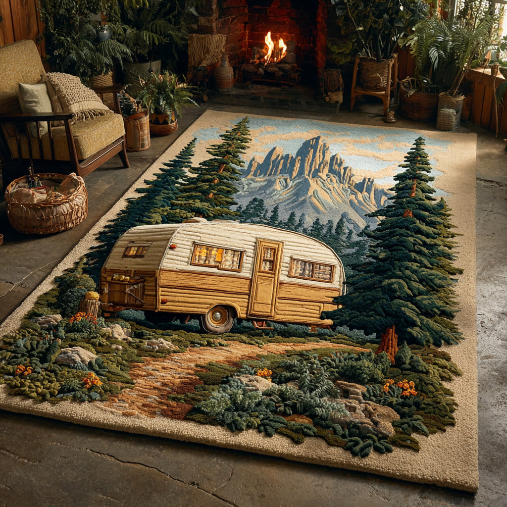 Camp Haven rug – caravan in the pines