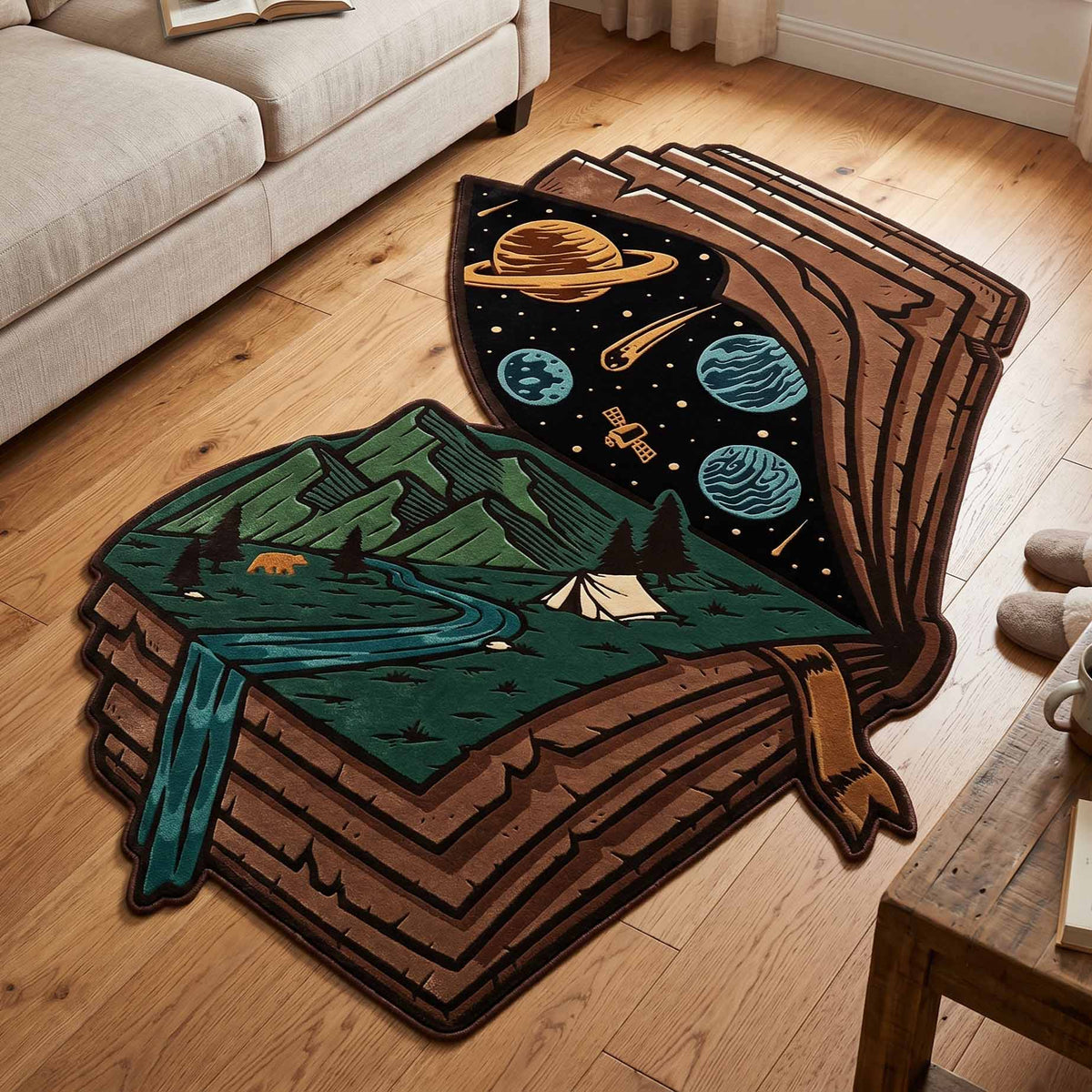 Camp Stack shaped rug – stacked maps shape