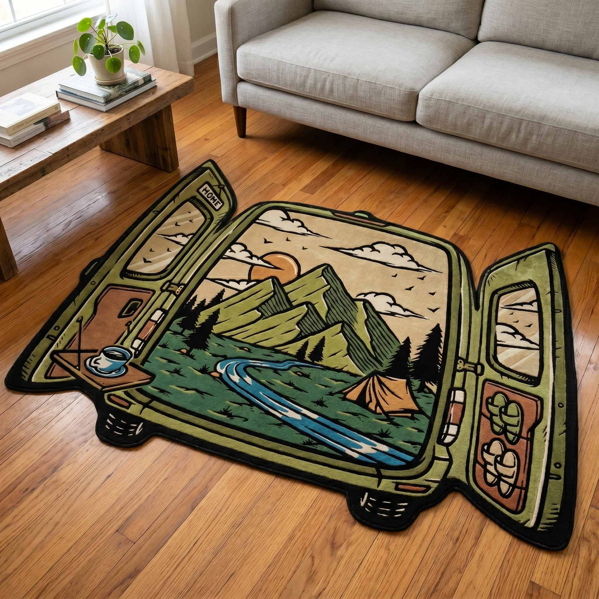 Camp Window shaped rug – van door view