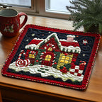 Gingerbread Cabin quilted placemats – snowy candy cabin