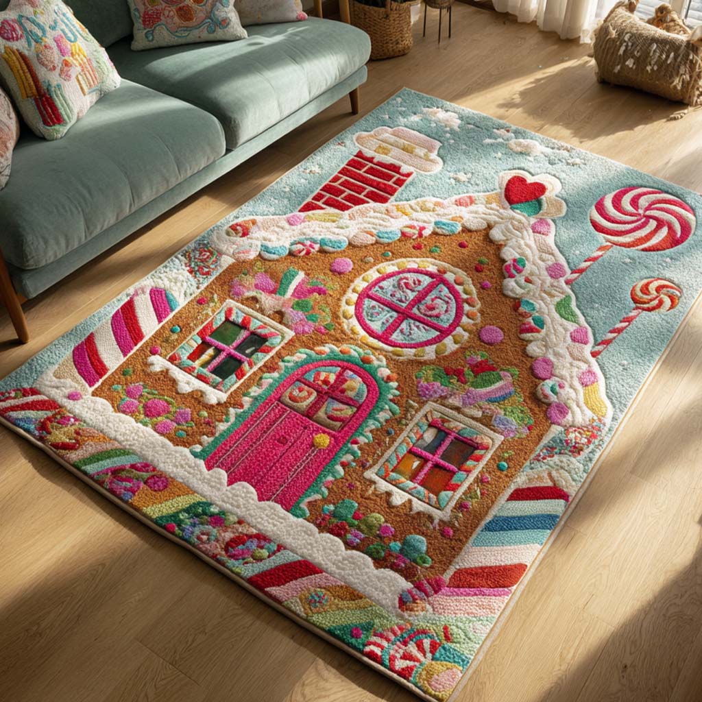 Candy House rug – pink gingerbread house