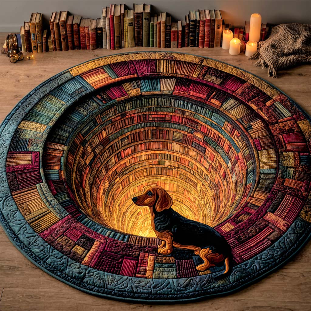 Canine Chapter round quilted mat – dog in a book spiral